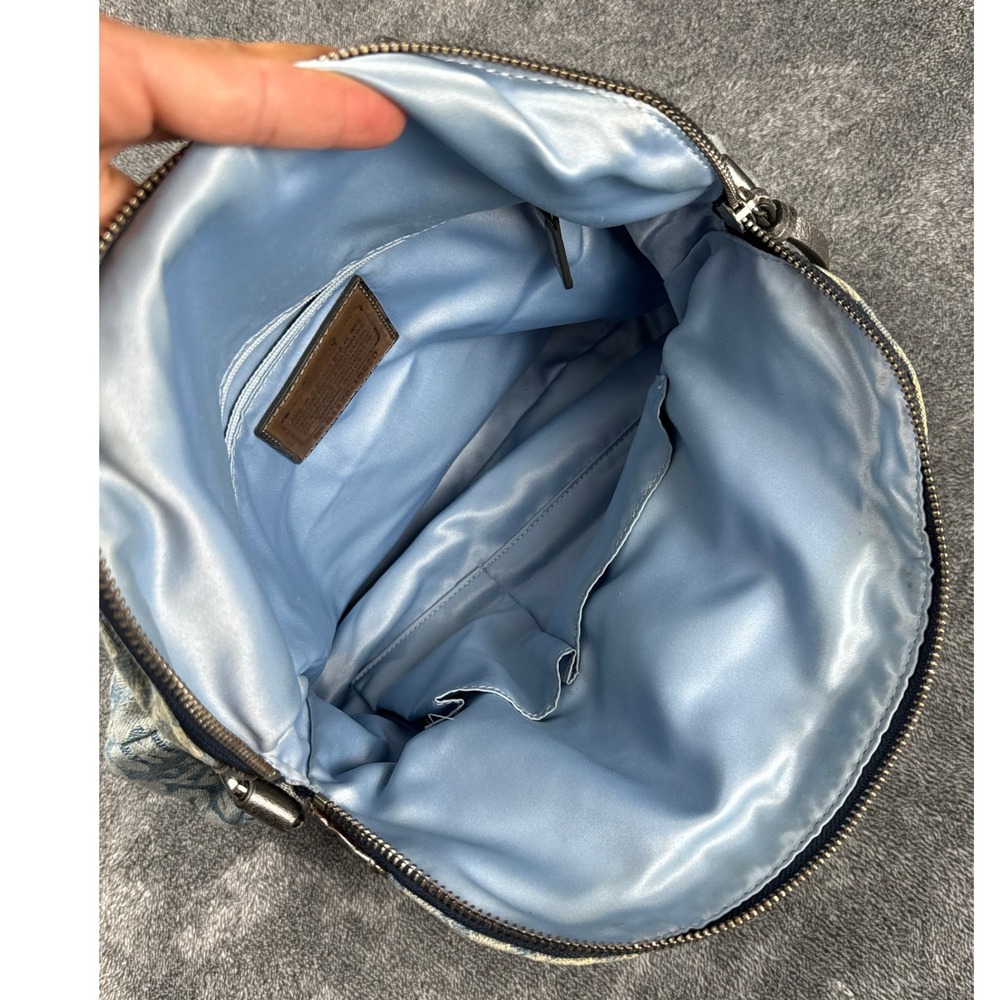 Vintage Coach Poppy Denim Logo Print Satchel Metallic Silver Trim Blue Bag Y2K - Picture 7 of 10